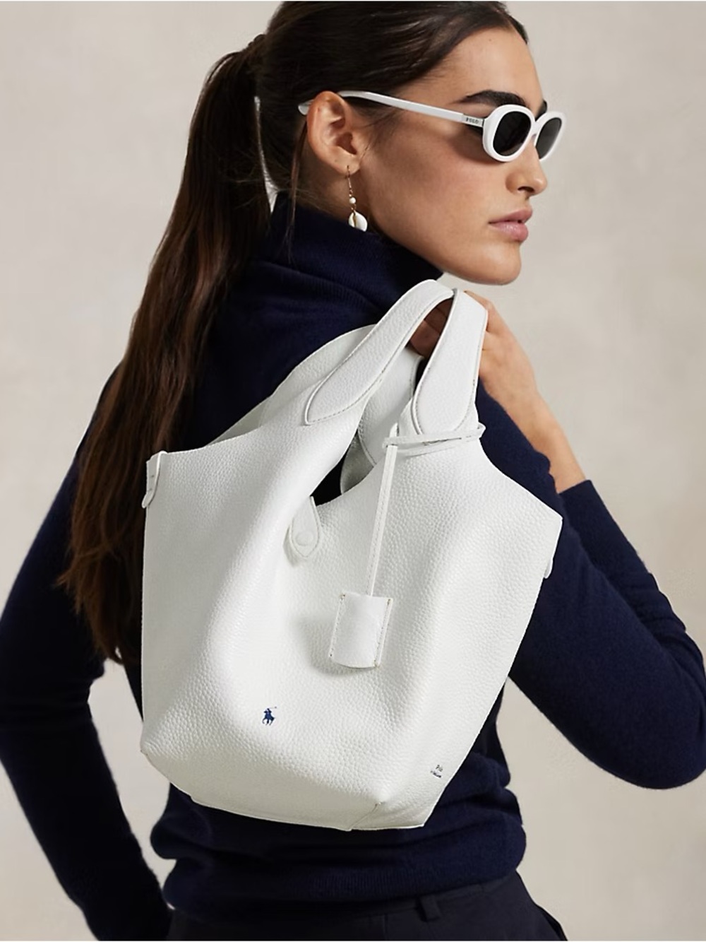 Polo Ralph Lauren White Pebbled Leather Tote with Hang Tag.